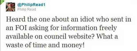 Tweet by idiot councillor Philip Read