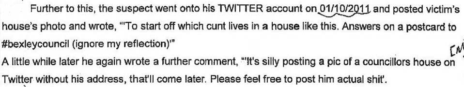 Police transcript of Olly's Tweets