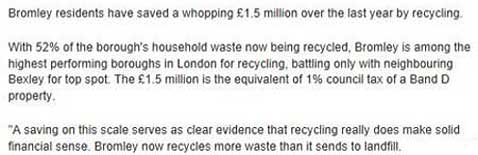 Bromley recycles 52% and savs £1.5 million