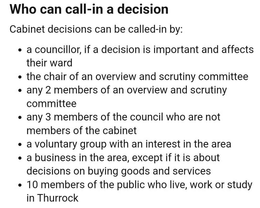 Call-in rules in Thurrock