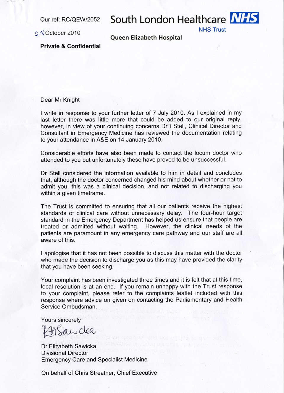 Letter 28 October
