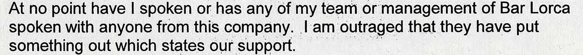Bar Lorca statement