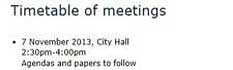 Timetable of meetings