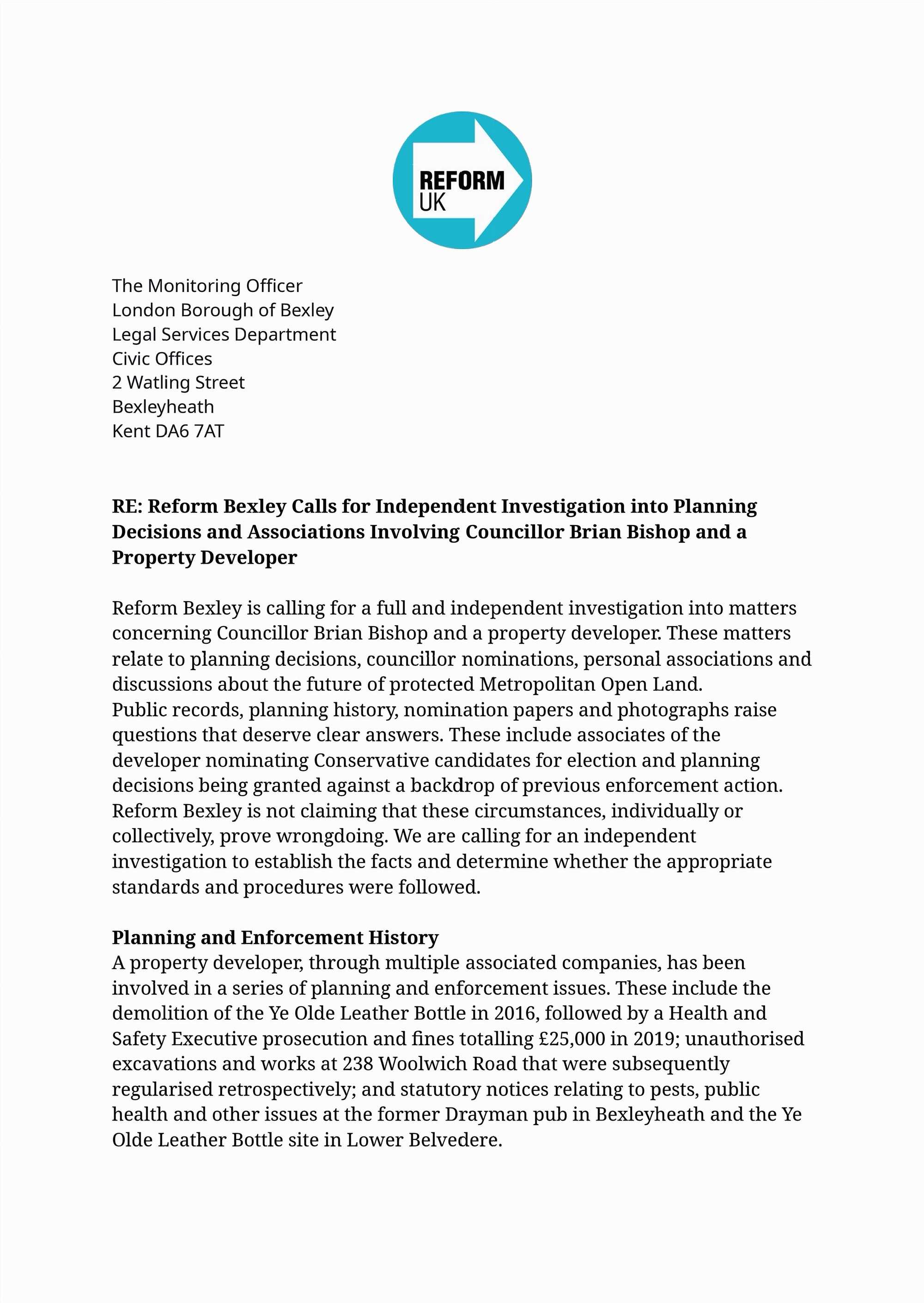 Complaint from Reform UK